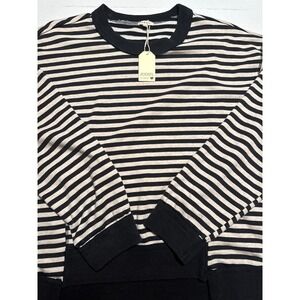 Jodifl Striped Pullover Top Womens Large Black Cream NEW Long Sleeve Crew Neck